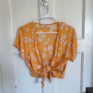 Beachgold golden orange floral tie top size small.